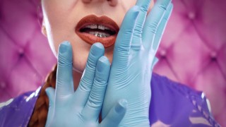 ASMR video hot sounding - blue nitrile gloves fetish close up video