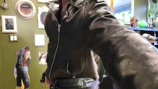 Kennie Jai jerks off in leather and cums HUGE for you!!