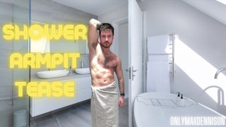 Shower armpit tease by hairy muscular jock