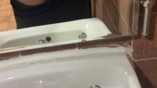 Cumming In PUBLIC Intense Cumshot In GYM BATHROOM Hunk Makes A MESS!