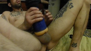 In Bed Stroking my big hard cock with stainless steel sounding rod all the way in Until I CUM
