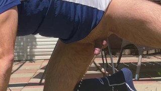 Chasity Bottom Footballplayer in soccer socks is streching his ass till anal orgasm and cumshot