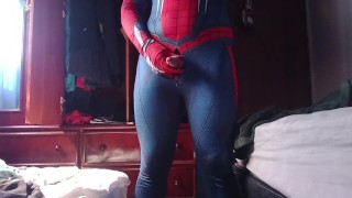 Fat spiderman jerks off