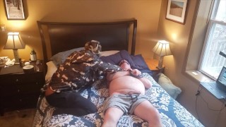 Kennie Jai poses at a burgler to jerk off bear