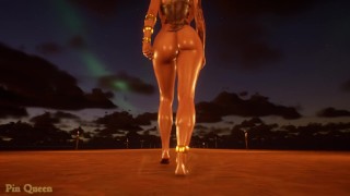 Naked bitch in oil walks barefoot in the desert Wild Life