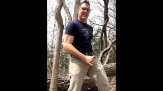 Wanking in the woods, jerking-off outside, jerking off on a log, stroking my cock showing cumshot