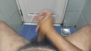 Quick jerking off in office bathroom and lot of cum