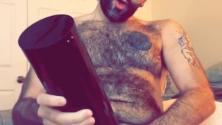 Furry daddy using a new stroking toy with vibration teaser