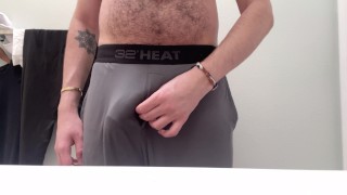 freeballing leads to jerking off my big hairy thick cock through the fly of my grey sweatpants