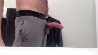 freeballing leads to jerking off my big hairy thick cock through the fly of my grey sweatpants