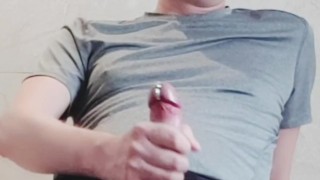 Hung pierced curved uncut British dong cums