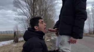 OUTDOOR GAY SUCKING WITH CUM