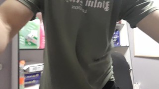 young guy masturbates in the office