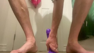 Sissy Crossdresser Cums While Sitting on Dildo