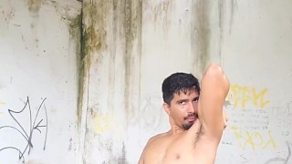 Spiting and jerking / exhib outdoor masturbation