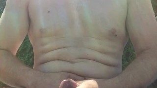 Summer jerk off outdoors and flying cum