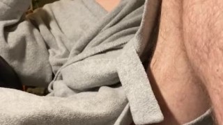 Canadian Guy Jerks Off in a Robe, Tightens His Balls with an Elastic, and Cums Quietly