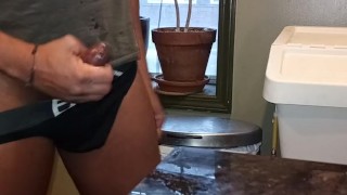 Kennie Jai jerks off in the kitchen and cums on the counter and EATS it!!