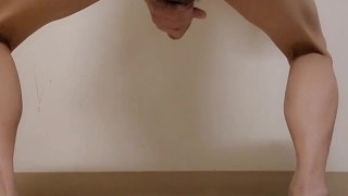asian femboy milking at the stair