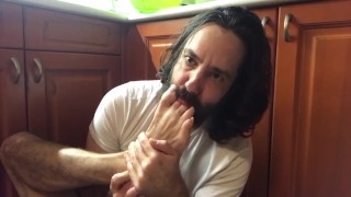 Self foot worship removing stinky socks