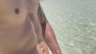 Beautiful hot guy jerking outside nice cock at the beach solo