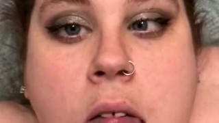 CHUBBY SUBMISSIVE SLUT TIT FUCKED WITH HUGE CLOSE-UP CUMSHOT ON TONGUE