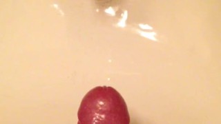Cumming hard in a public washroom sink at work