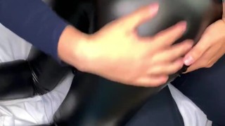 Ass worship and spank in leather leggings