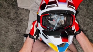 Naked biker wanks on his mxhelmet
