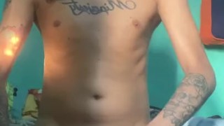 Twink masturbate big cock and showing tight ass