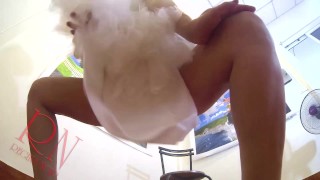 Photo shot. Bride in white dress and have no panties in art gallery.1