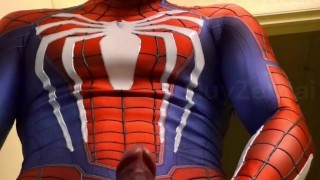 spiderman jerk off and cum in ps4 replica suit