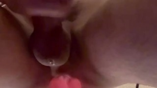 Cute bi boyfriend CUMS all over my big pink dildo