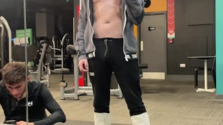 Sweaty gym lads fuck in the changing room showers