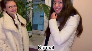 modest girls in the entrance were very cold and agreed to have sex with unfamiliar guys