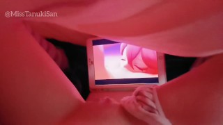 POV Kawaii Asian girl touching herself watching lesbian porn hentai wet Pink Pussy family are home