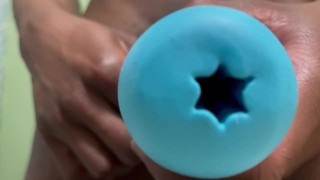 College twink edging with blue toy