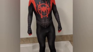 Desperate to pee, stuck in my Spiderman suit, big release at the end