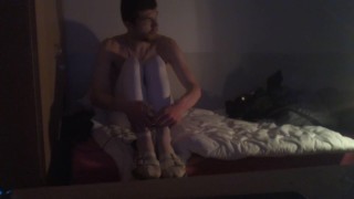 extrem Masturbate Penis in white long leggins and White Pantyhouse