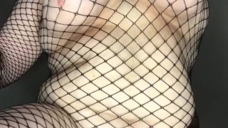 View from below of big titty goth BBW getting fucked wearing fishnets