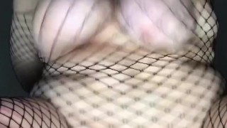 View from below of big titty goth BBW getting fucked wearing fishnets