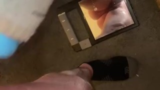 Homemade masturbation cup with lots of lube for my proud cock with a mirror to see under.