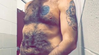 Stroking my hairy cock in a public park bathroom before my run teaser