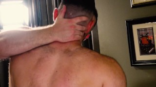 Big hung muscle jock stretches a tight bottom while a furry muscle bear holds his legs back