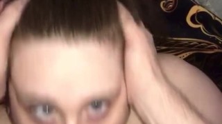 POV face fucking blue eyed PAWG, cover my tongue with your thick cum