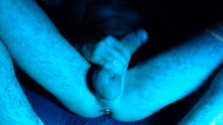 HORNY SKINNY TEEN CLOSE UP WANKING BIG DICK AND BALLS CUMSHOT ANAL PLUG PROSTATE SPASM