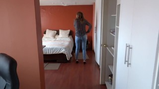 First time that stepson cums in my ass with jeans on, his huge cock fills me with milk