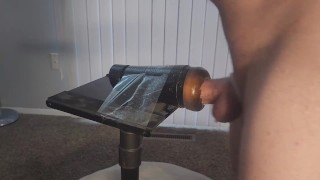 Fucking Fleshlight standing up, dripping lube!