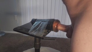 Fucking Fleshlight standing up, dripping lube!