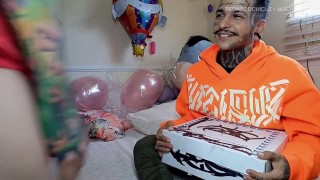 My stepbrother gives me a birthday cake with his cock